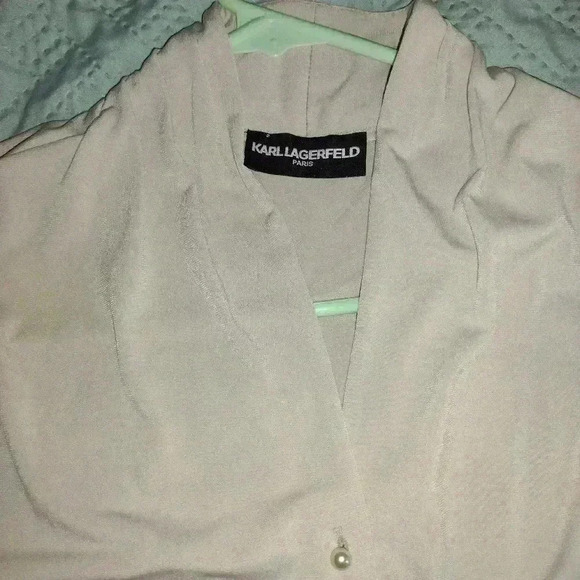 Karl Lagerfeld cement BM Jersey close pearl buttons 6 Small never worn lost tag - Picture 3 of 3